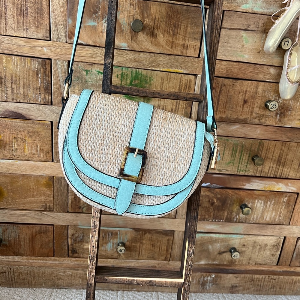 Roz & Ali Light Blue and Beige Crossbody Bag